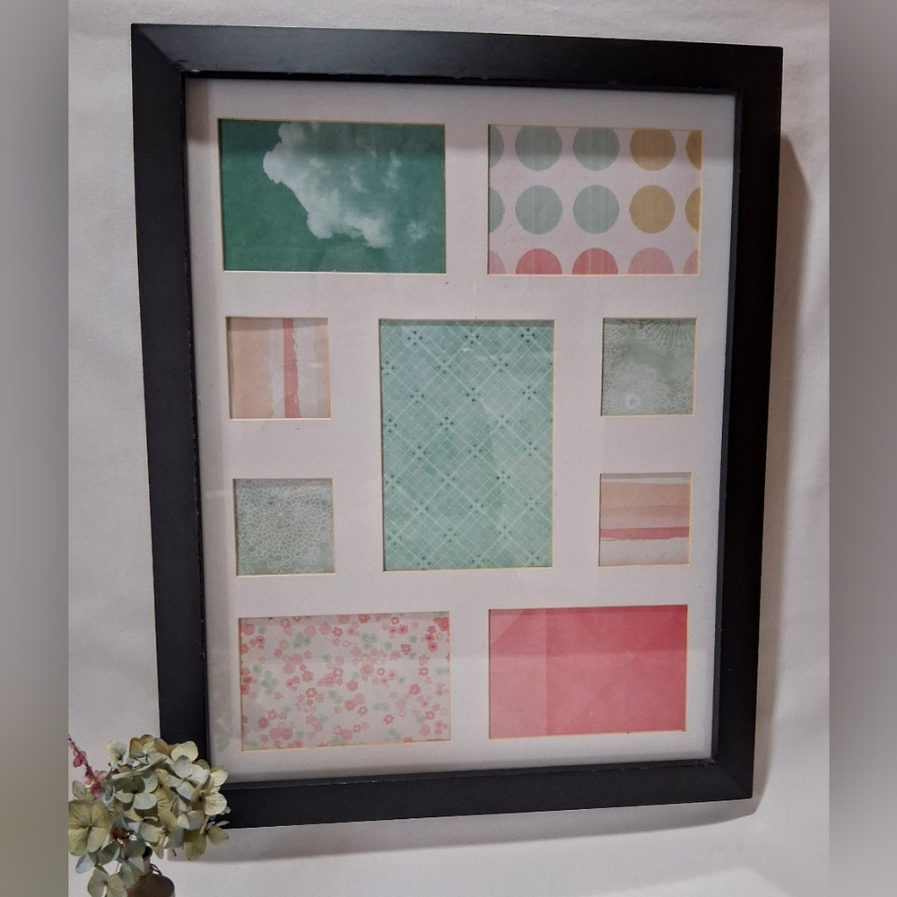 Black Multi-Color Collage Picture Frame White Mat - Wood Frame